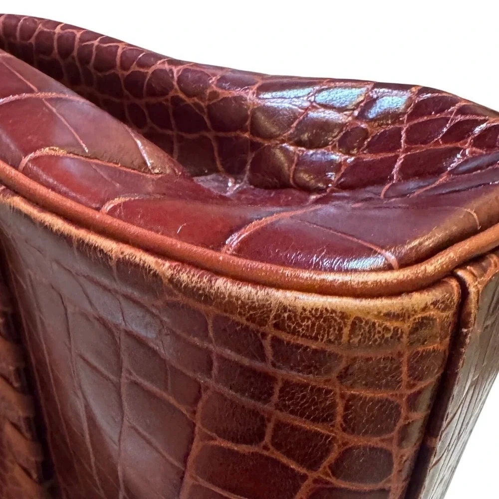 Yves Saint Laurent YSL Vintage ReddishBrowns Croc Leather‎ Tote  7x12.5x4